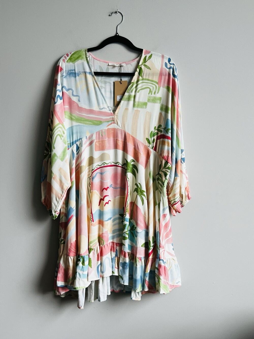 Label of Love Dress Babydoll Tropical Palm Print Mini Dress XL NWT Resort